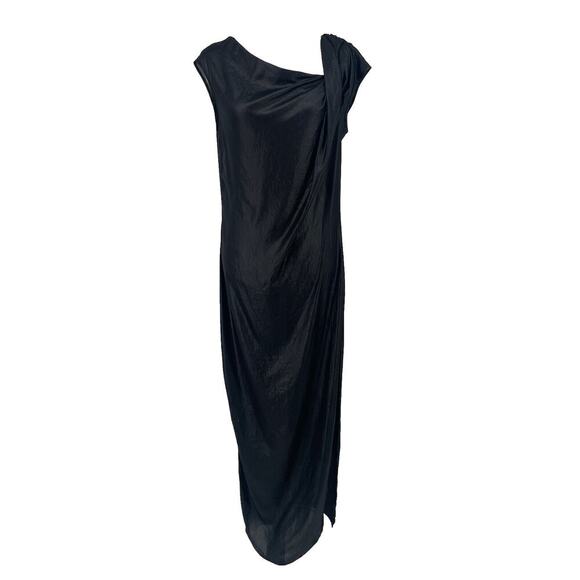 Poleci Black Silk Maxi Slip Dress 6 Cocktail Party Formal Sheen Sleeveless - Picture 1 of 7